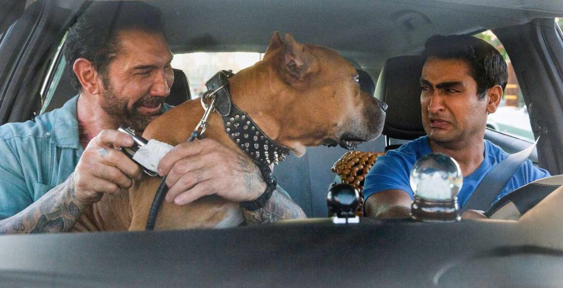 Stuber promotional image with Kumail Nanjiani and Dave Bautista