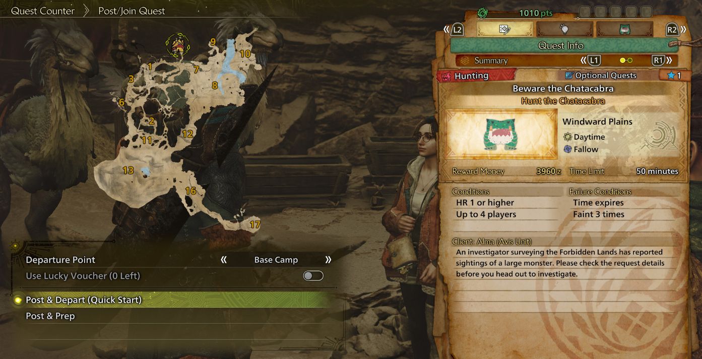 Monster Hunter Wilds journal menu screen.