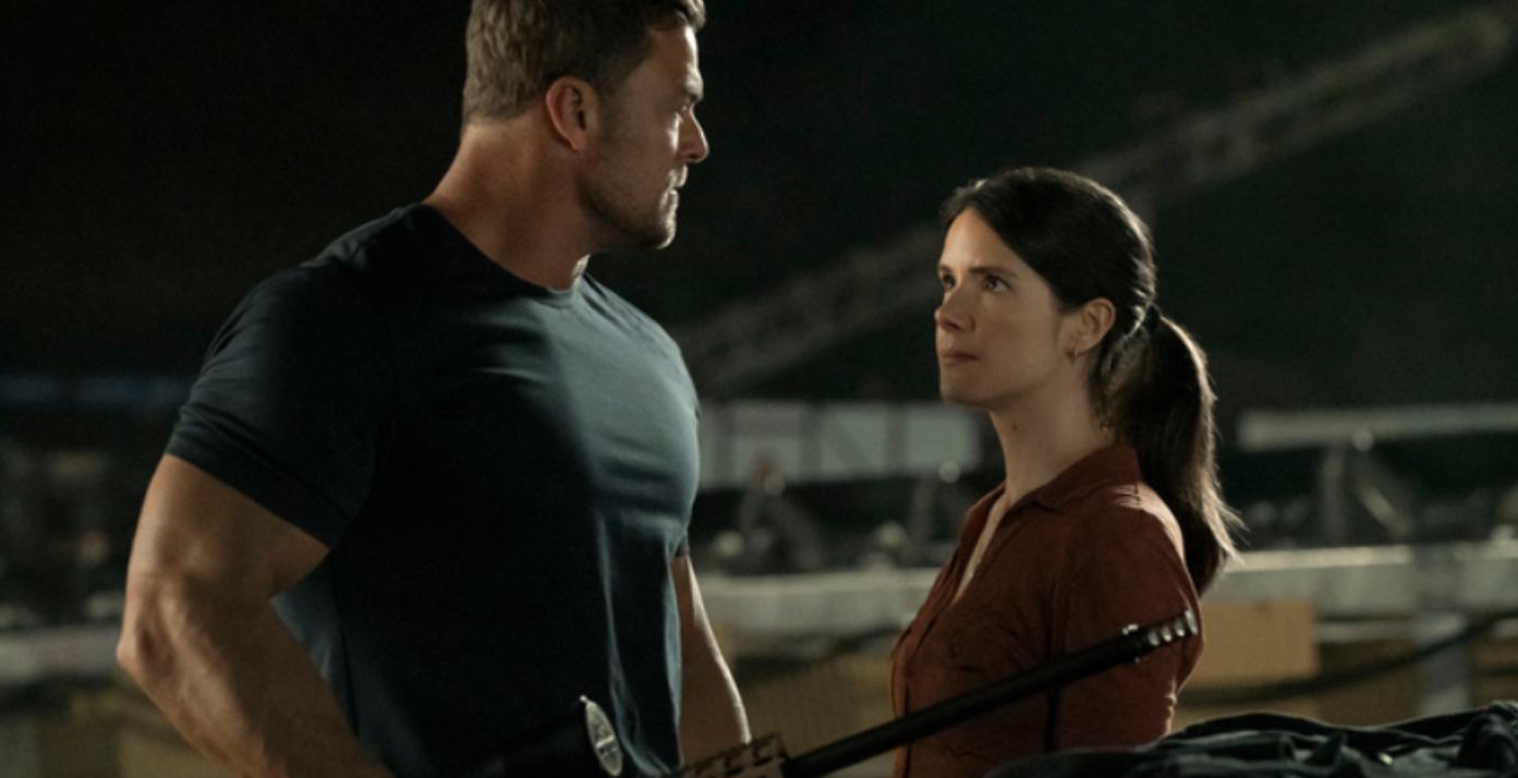 Alan Ritchson and Sonya Cassidy in Reacher Season 3