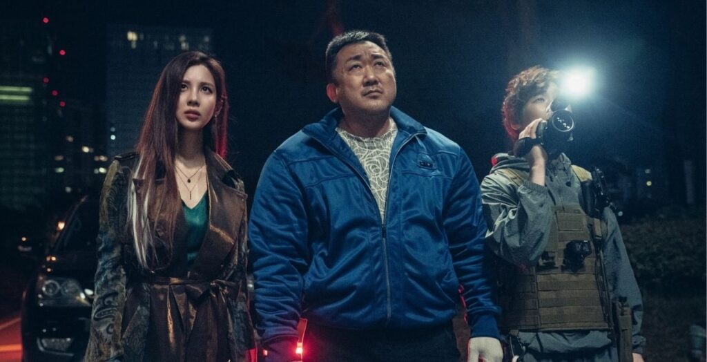 Seohyun, Ma Dong-seok, and David Lee in Holy Night Demon Hunters