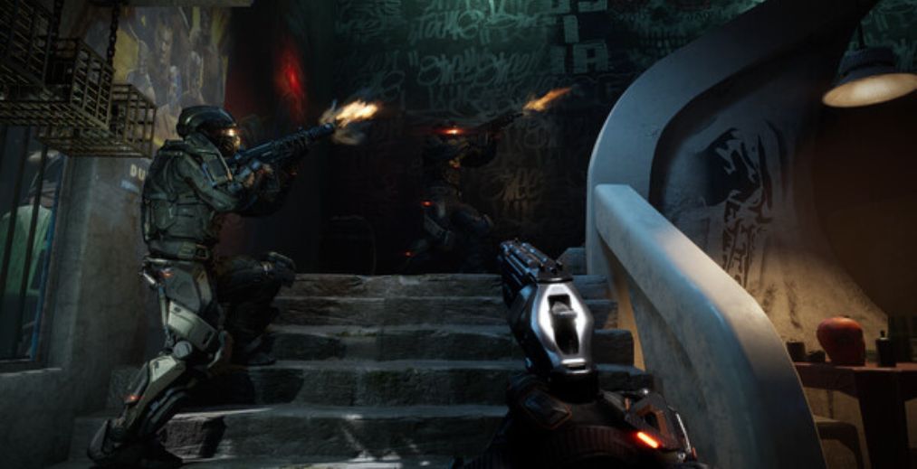 Stairwell firefight in La Quimera