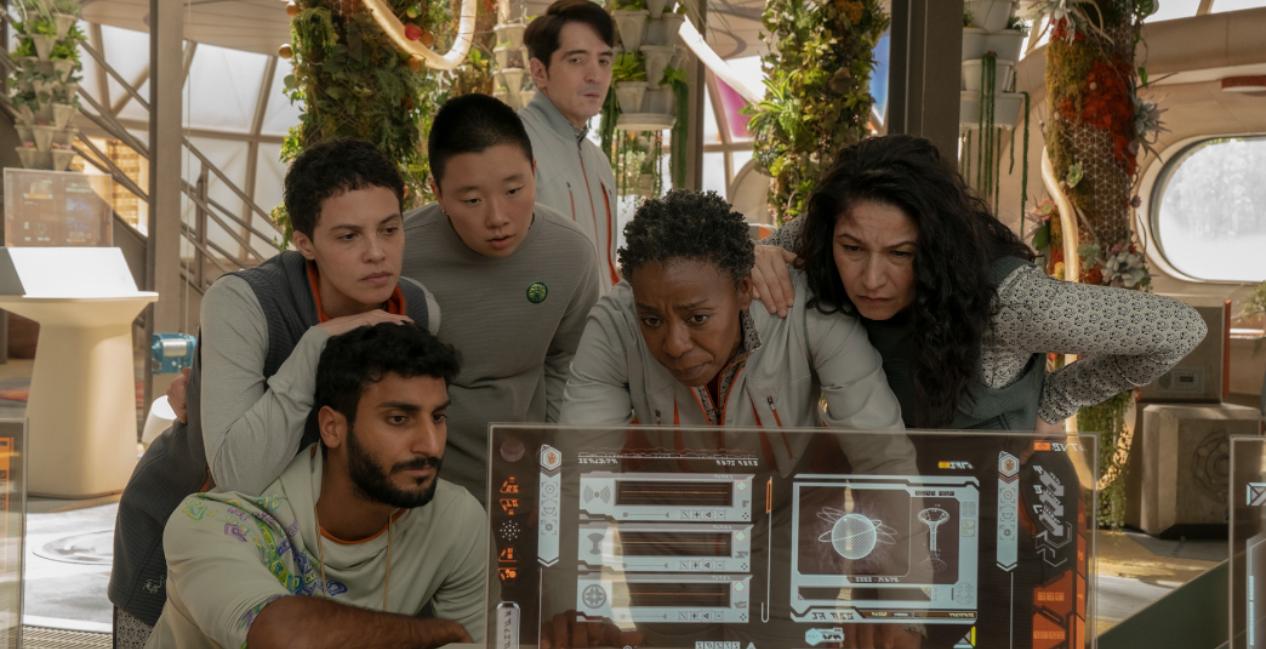 Akshay Khanna, Tattiawna Jones, Sabrina Wu, David Dastmalchian, Noma Dumezweni and Tamara Podemski in Murderbot Season 1 from Apple TV Plus
