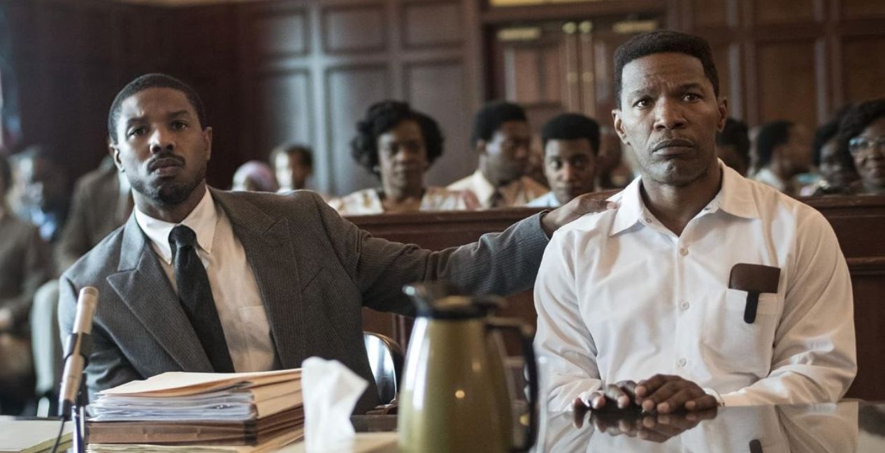 Michael B Jordan and Jamie Foxx in Just Mercy