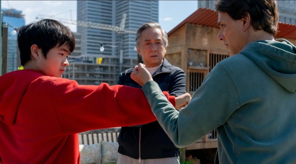 Ralph Macchio Jackie Chan and Ben Wang in Karate Kid Legends