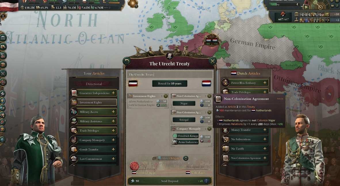 Charters of Commerce gameplay menu still