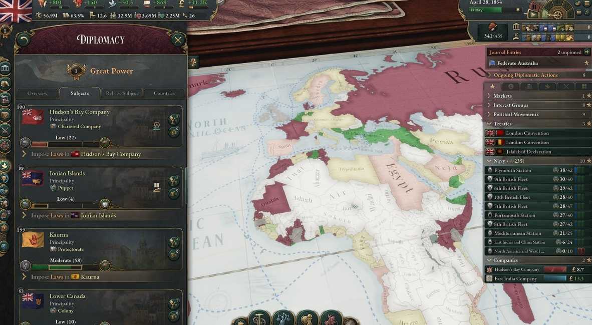 Charters of Commerce gameplay menu still