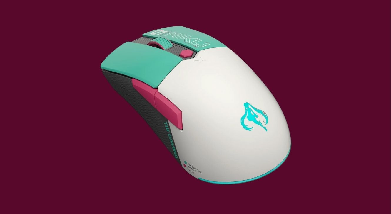 TUF Gaming x Hatsune Miku PC peripherals mouse close-up promo image