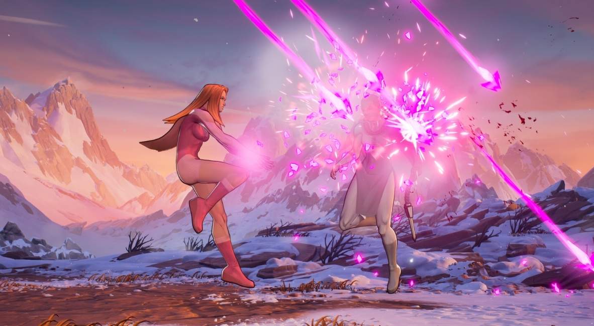 Invincible VS promotional gameplay still with Atom Eve from Quarter Up