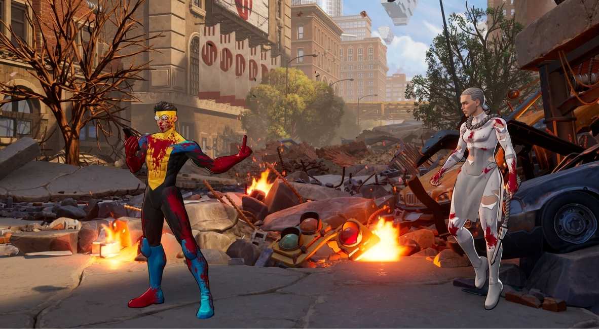 Invincible VS promotional gameplay still with Atom Eve and Invincible from Quarter Up