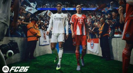 Jude Bellingham and Jamal Musiala in EA Sports FC 26 promotional image