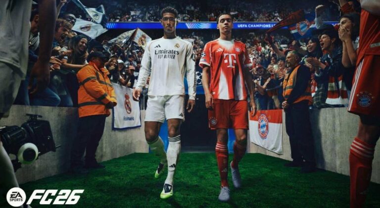 Jude Bellingham and Jamal Musiala in EA Sports FC 26 promotional image