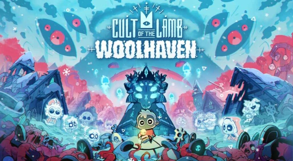 Cult of the Lamb DLC Woolhaven promotional key art from Devolver Digital