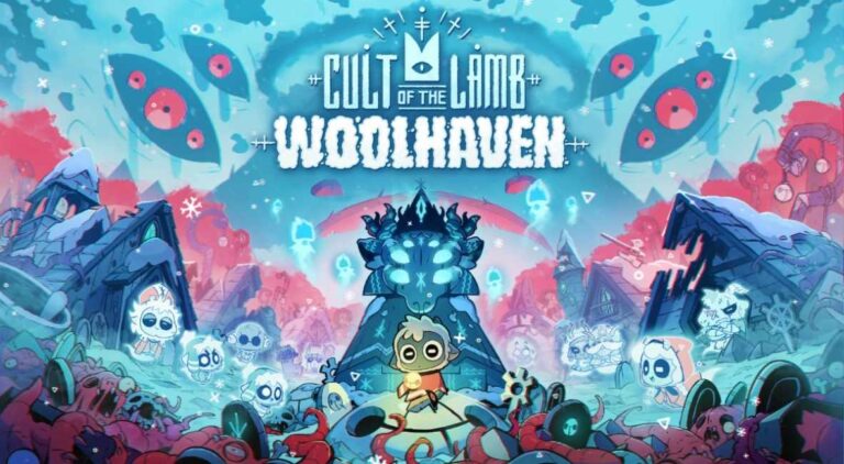 Devolver Digital Is Expanding the Cult With Cult of the Lamb’s Woolhaven Expansion Cult of the Lamb DLC Woolhaven promotional key art from Devolver Digital