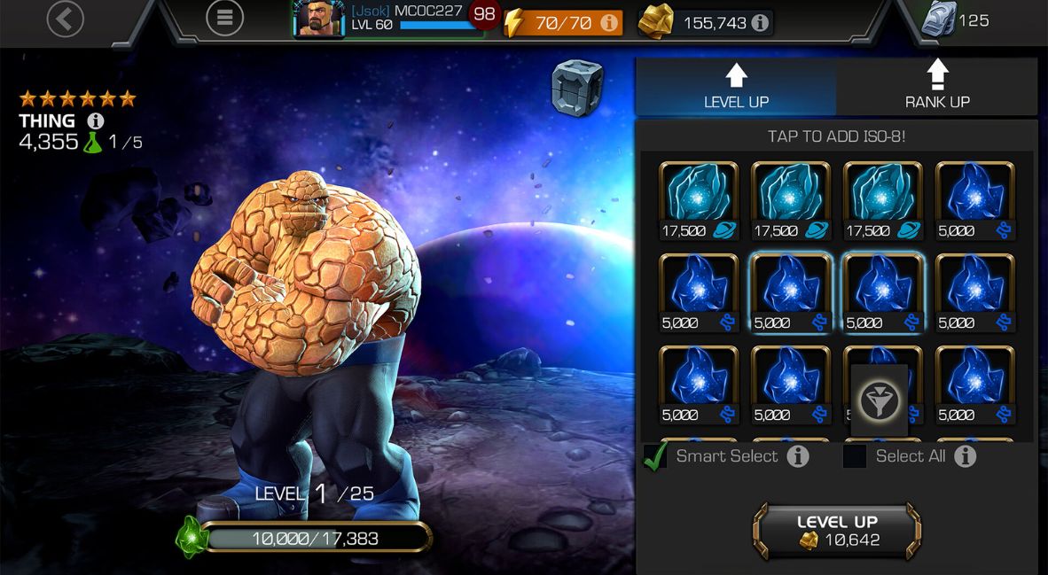 Gameplay in Marvel Contest of Champions featuring The Thing