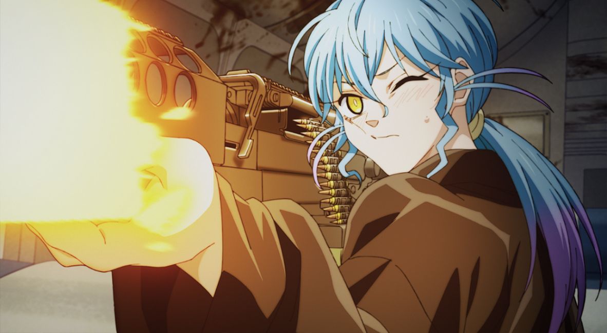 Akira wields a machine gun