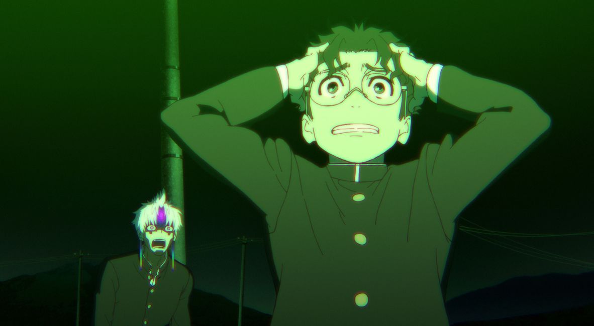 REVIEW: 'DanDaDan' Season 2 Episode 12 — "Clash! Space Kaiju vs. Giant Robot!" 3 The Evil Eye and Okarun watch the fight