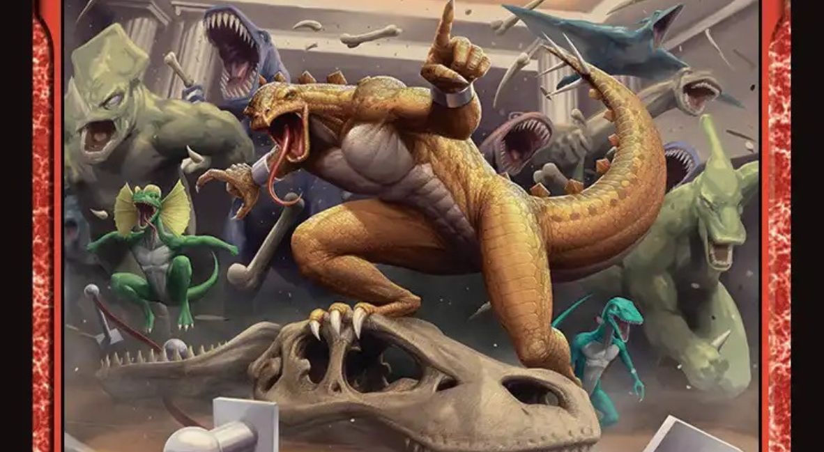 The Magic: The Gathering/Spider-Man card for Stegron the Dinosaur Man