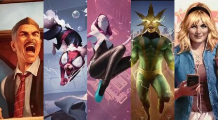 Everything To Know About Magic’s Spider-Man Red Creature Set Key art featuring characters from the Spider-Man Magic: The Gathering collaboratiob