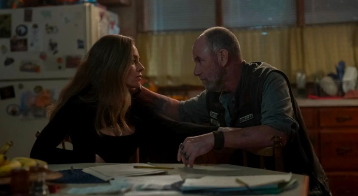 Rachel and Perry, played by Emma Catherine Rydzewski and  Jamie McShane, talk in Task Episode 4 on HBO Max