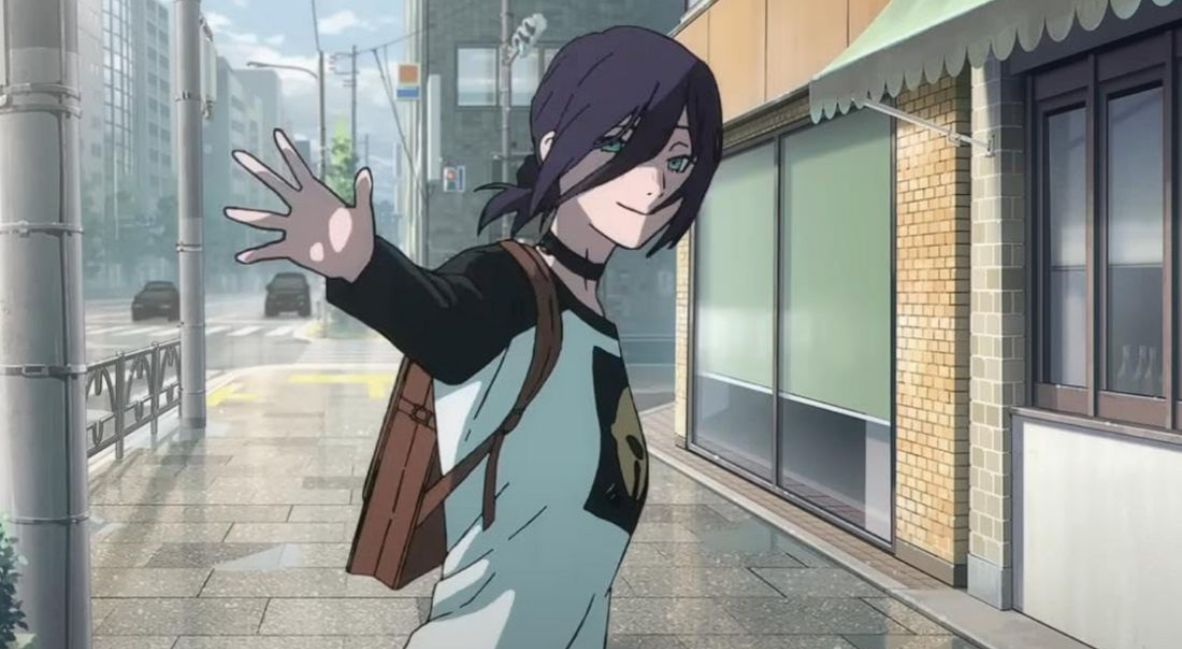 Reze waves to someone 