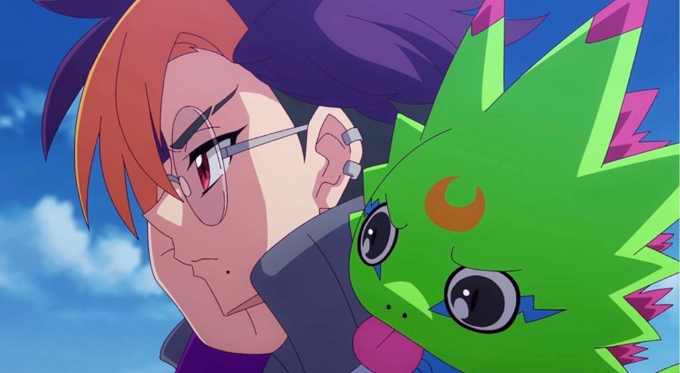 Tomoro and Gekkomon in Digimon Beatbreak Episode 3