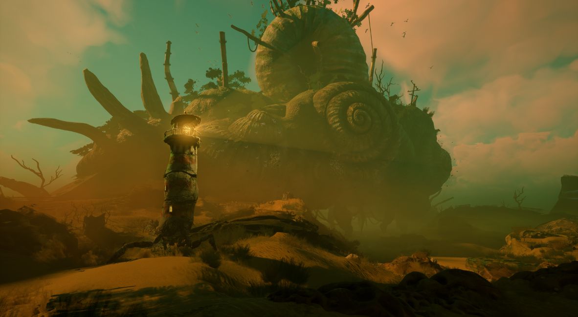 Exploring the environment in the game Keeper from Double Fine Productions