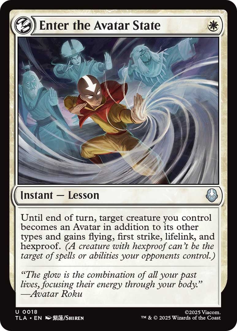 Enter The Avatar state card from the ATLA Magic The Gathering Set