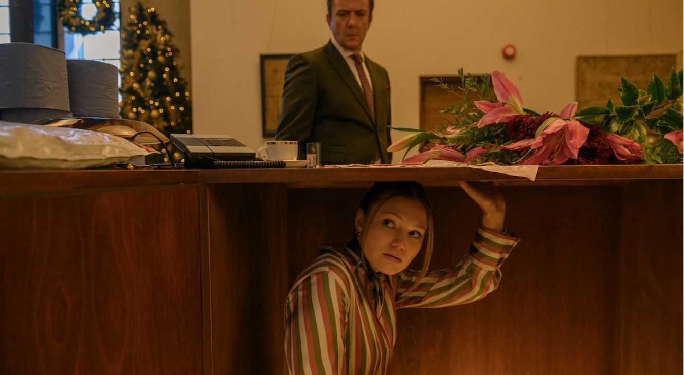 REVIEW: 'Jingle Bell Heist' Questions Who Is Naughty Or Nice 1 Olivia Holt and Peter Serafinowicz in Jingle Bell Heist