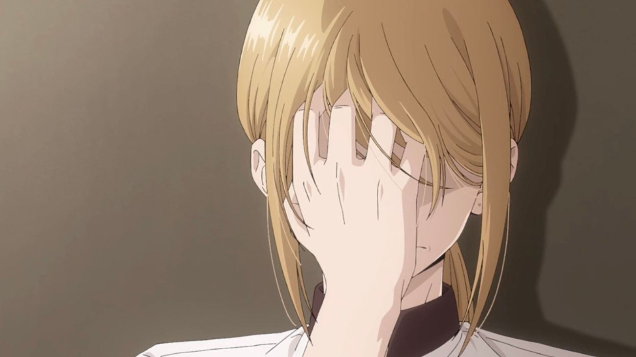 Kyoko Tsumugi gets emotional as she listens to Rintaro talk with his friends