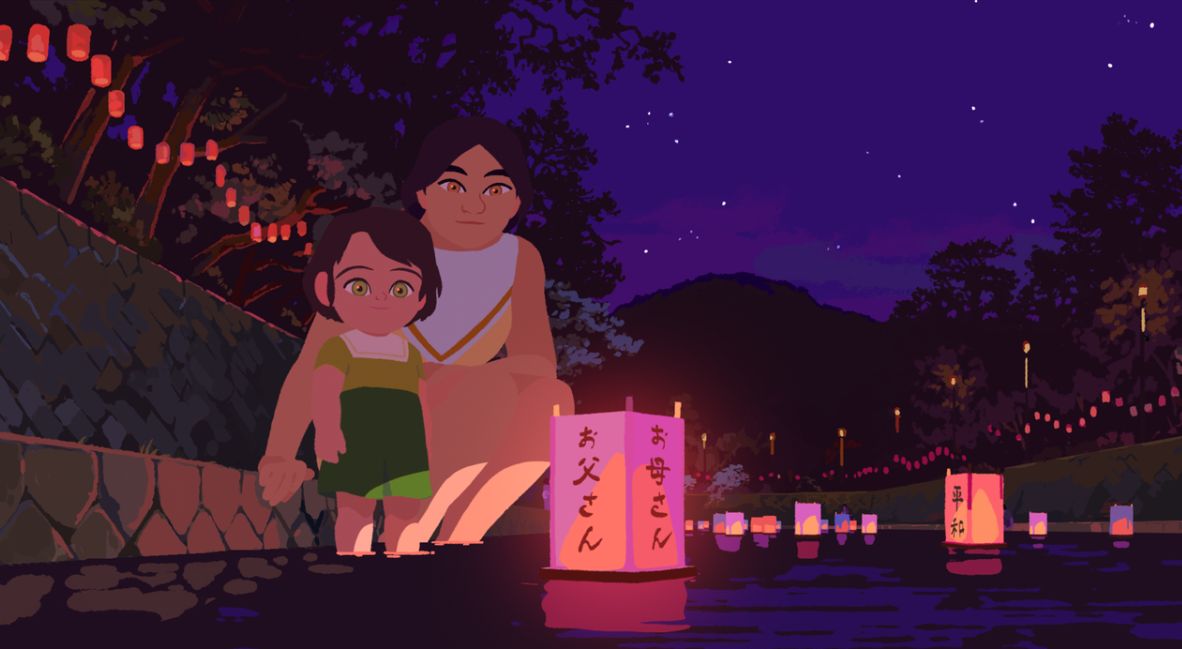 Amélie and Nishio visit the river for a lantern ceremony