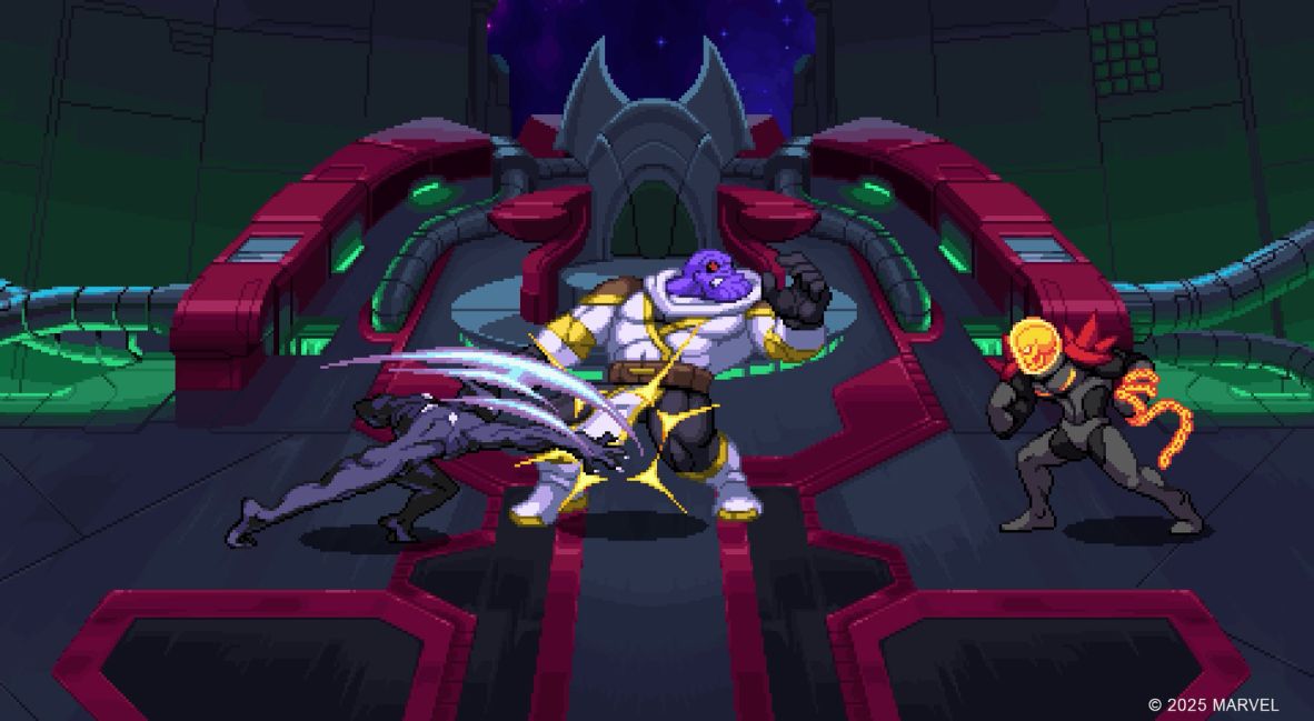 Marvel heroes battling Thanos in Marvel Cosmic Invasion