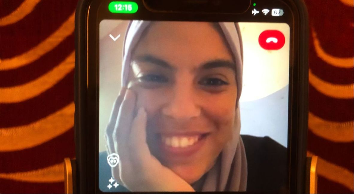 Fatma Hassona on a video call