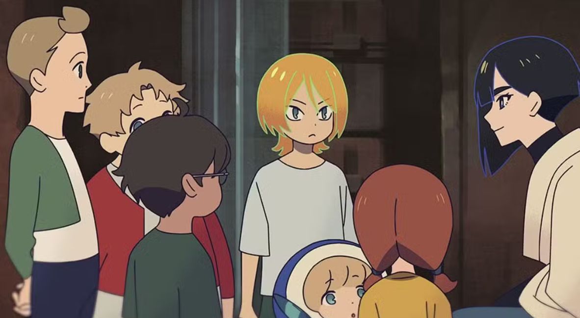 F and a group of refugee children in Star Wars Visions Volume 3 Episode 6 streaming now on Disney+