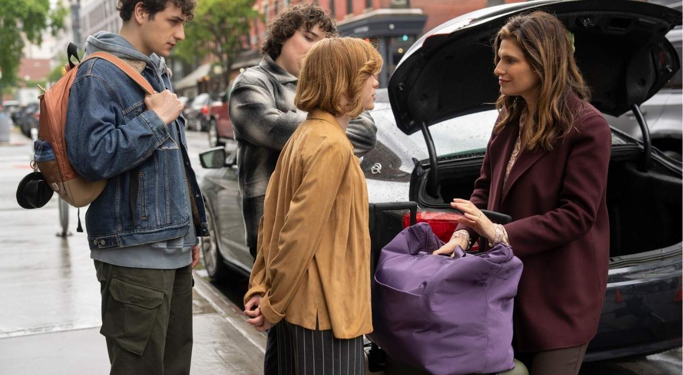 Will Price, Grace Reiter, Sophia Lillis, and Lake Bell in The Chair Company Episode 5 