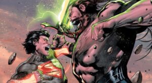 Cover of Absolute Superman Issue 14, featuring Superman and Ras Al Ghul