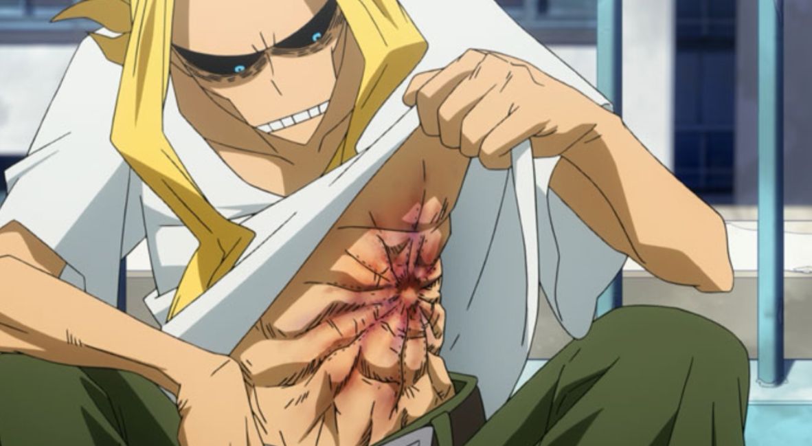 All Might reveals his injury to Midoriya 