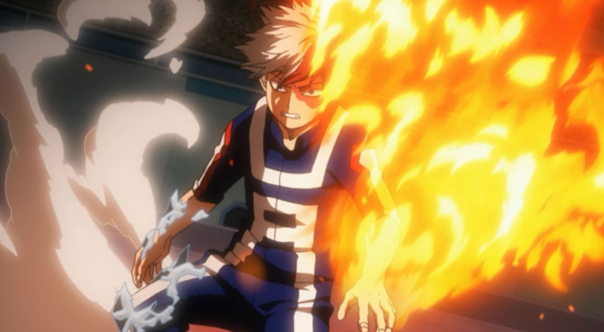 Todoroki during his fight with Deku at the Sports Festival