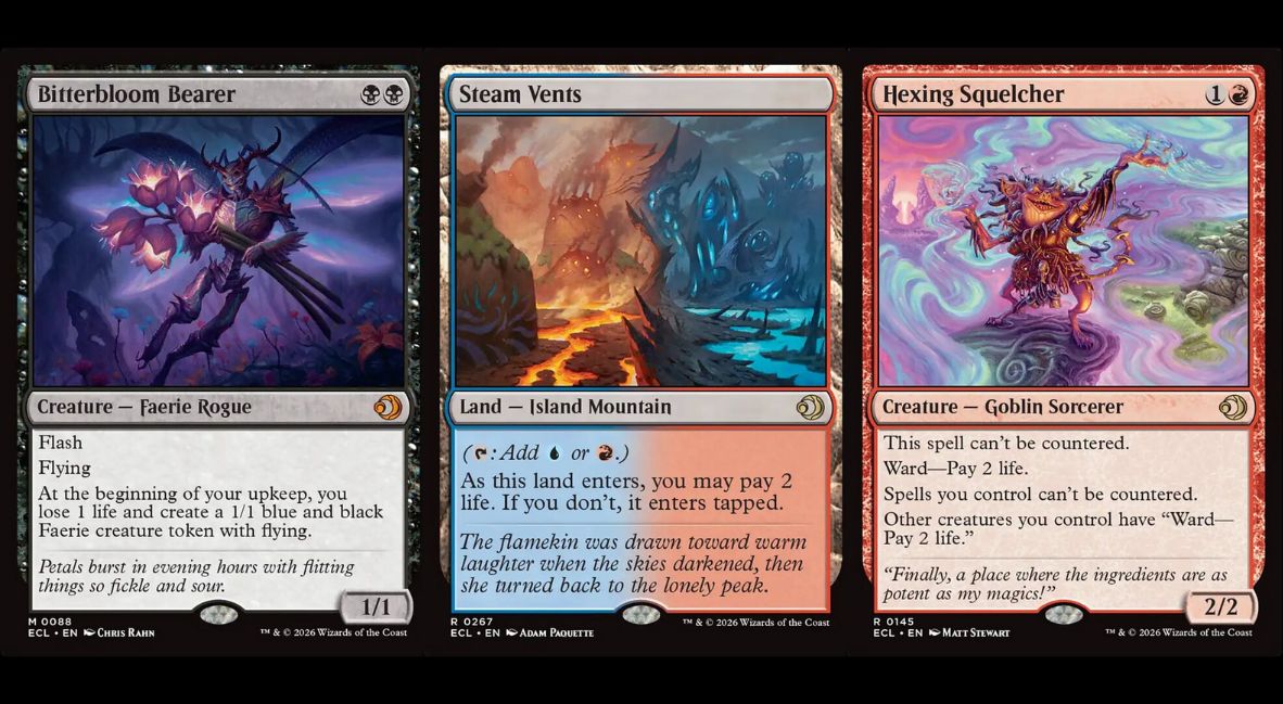 Llorwyn Eclipsed - Magic The Gathering Set - Bitterbloom Bearer, Steam Vents, Hexing Squelcher