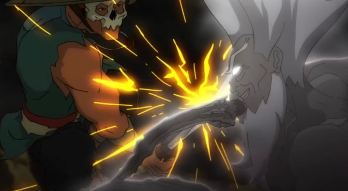 Panji fighting the villain in Panji Tengkorak now streaming on Netflix