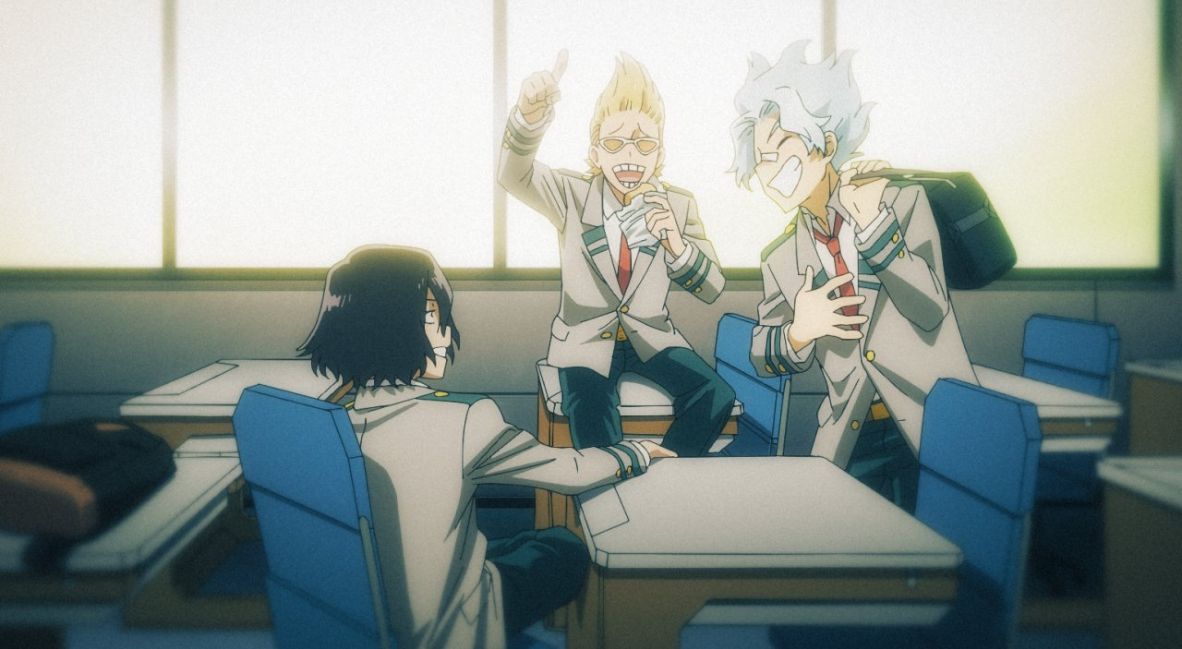 Aizawa, Yamada, and Shirakumo at school 