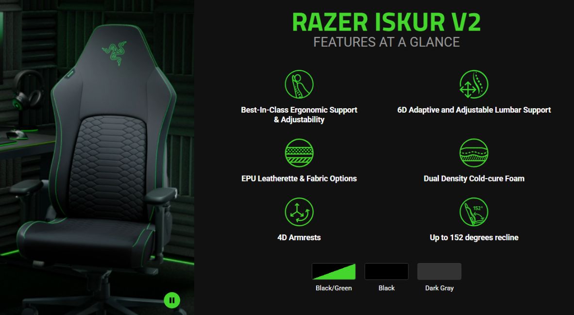 Razer Iskur v2 gaming chairpromo image from Razer
