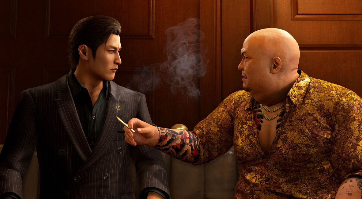 Yoshitaka Mine and another character in Yakuza Kiwami 3 + Dark Ties