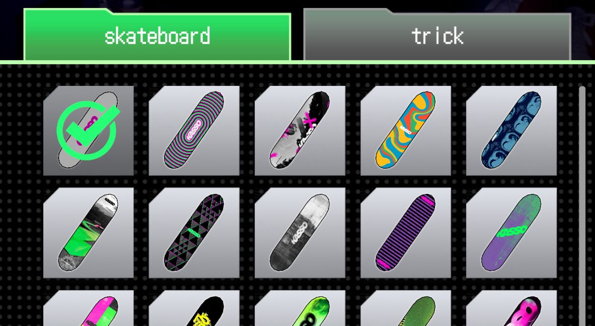 Skateboard options in KASSO GAIDEN