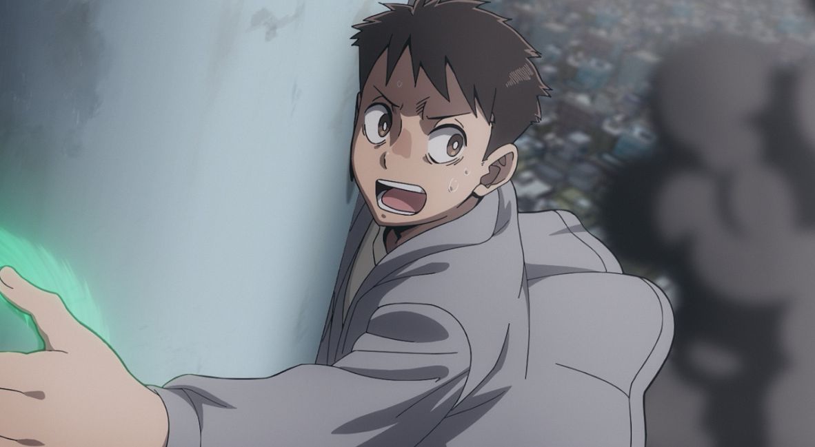 Koichi clings to the side of the Tokyo Sky Egg