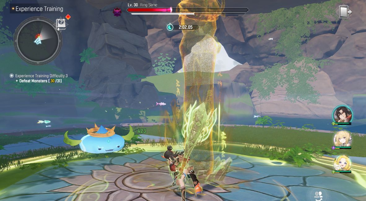 A character faces off against a creature