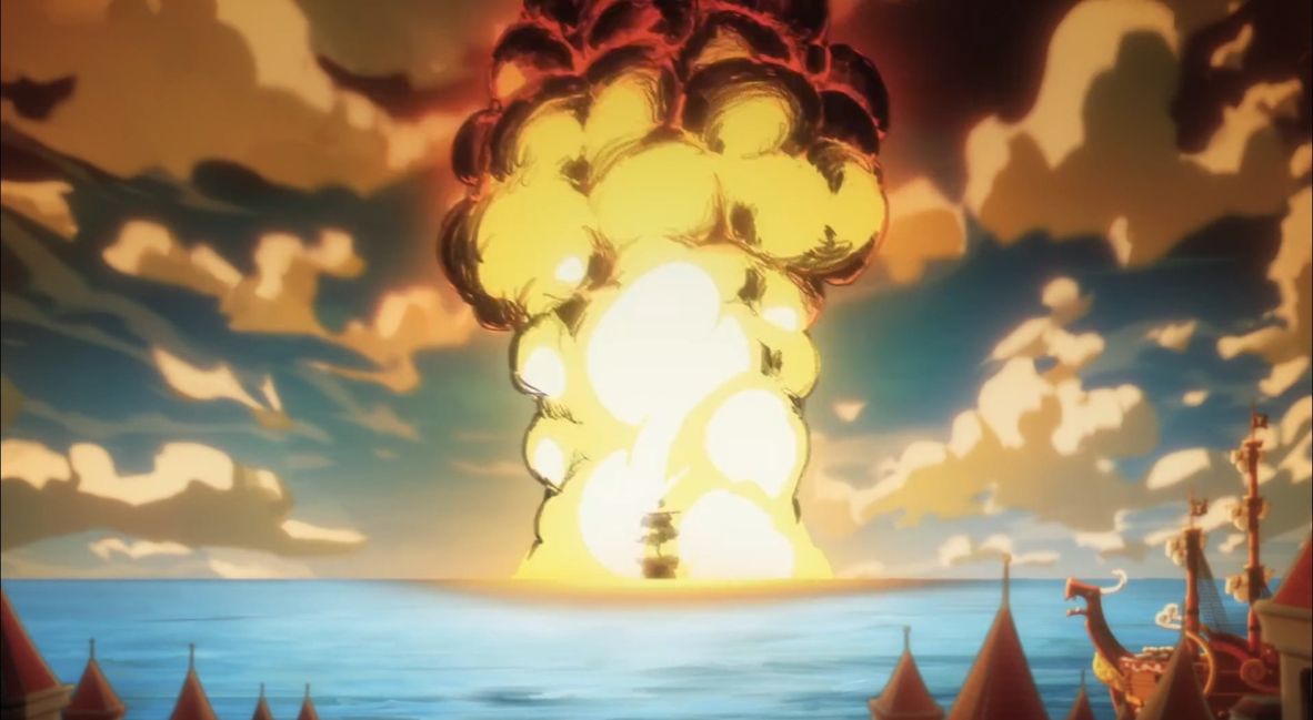A ship explodes at sea