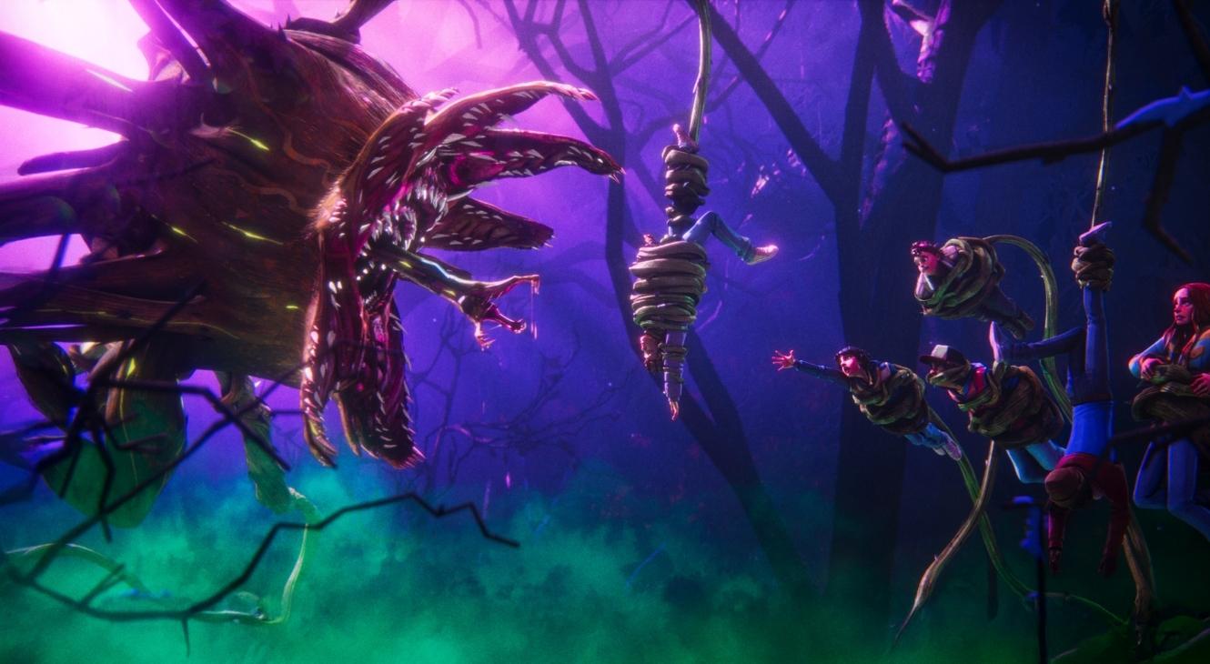 The gang fighting monsters in Stranger Things: Tales From '85
