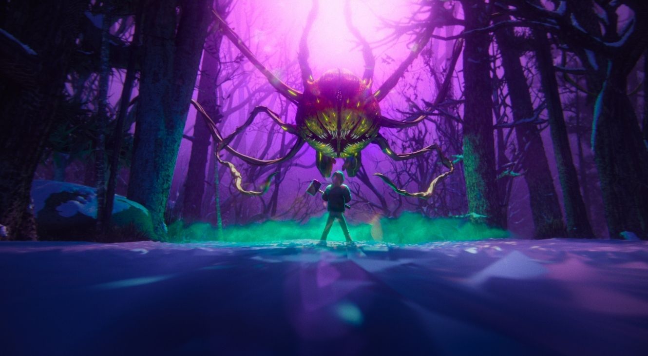 The gang fighting monsters in Stranger Things: Tales From '85
