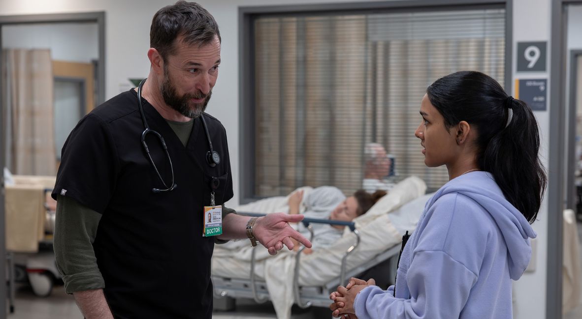 Robby and Javadi talk in The Pitt Season 2 Episode 15