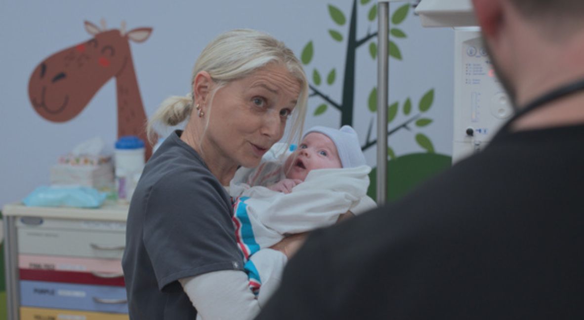 Nurse Dana with Baby Jane Doe in The Pitt Season 2 Episode 15